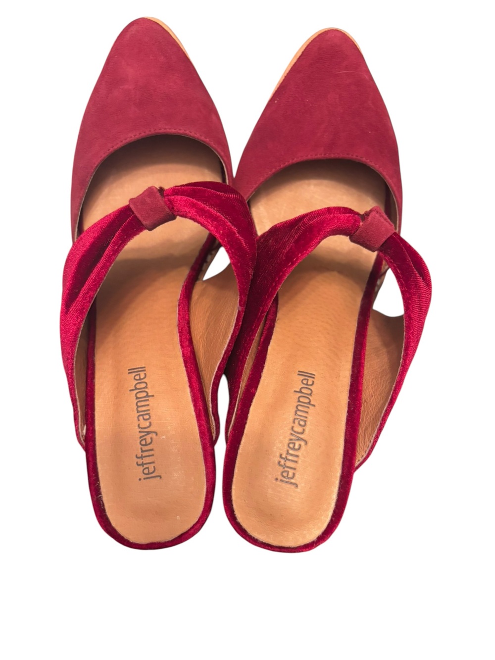 Jeffrey Campbell Burgundy Velvet Suede Pointed Toe Block Heels Size 6.5